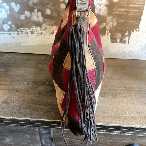 Patchwork Faux Suede Womens Hobo Shoulder Bag Multicolor 70's Boho‎ Western - Picture 2 of 10